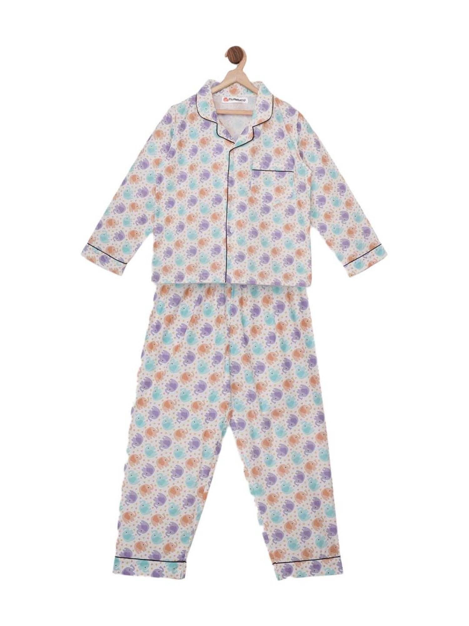 Fluffalump Boys Multicolor Cotton Printed Nightwear Top & Pants Set