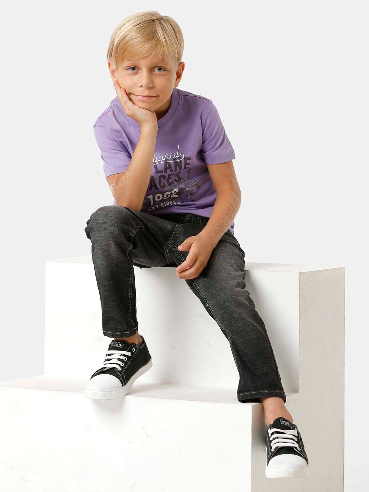 Kate & Oscar Kids Purple Cotton Printed T-Shirt