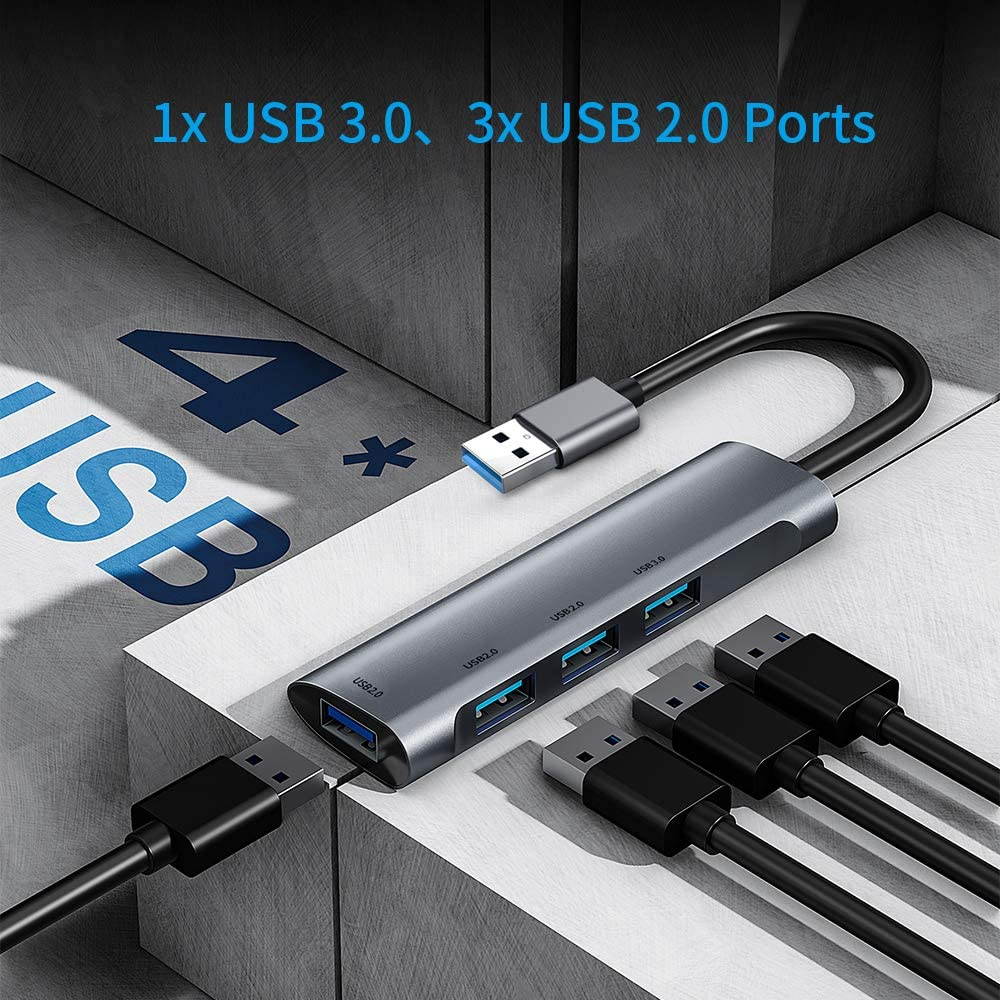 USB Docking Station 3 Port USB 2.0 and 1 Port USB 3.0 Data Hub Splitter for Laptop, PC, Computer, MacBook, Mac Pro, iMac, Surface Pro, XPS,Mobile HDD, Flash Drive Mouse and More, PC, Flash Drive
