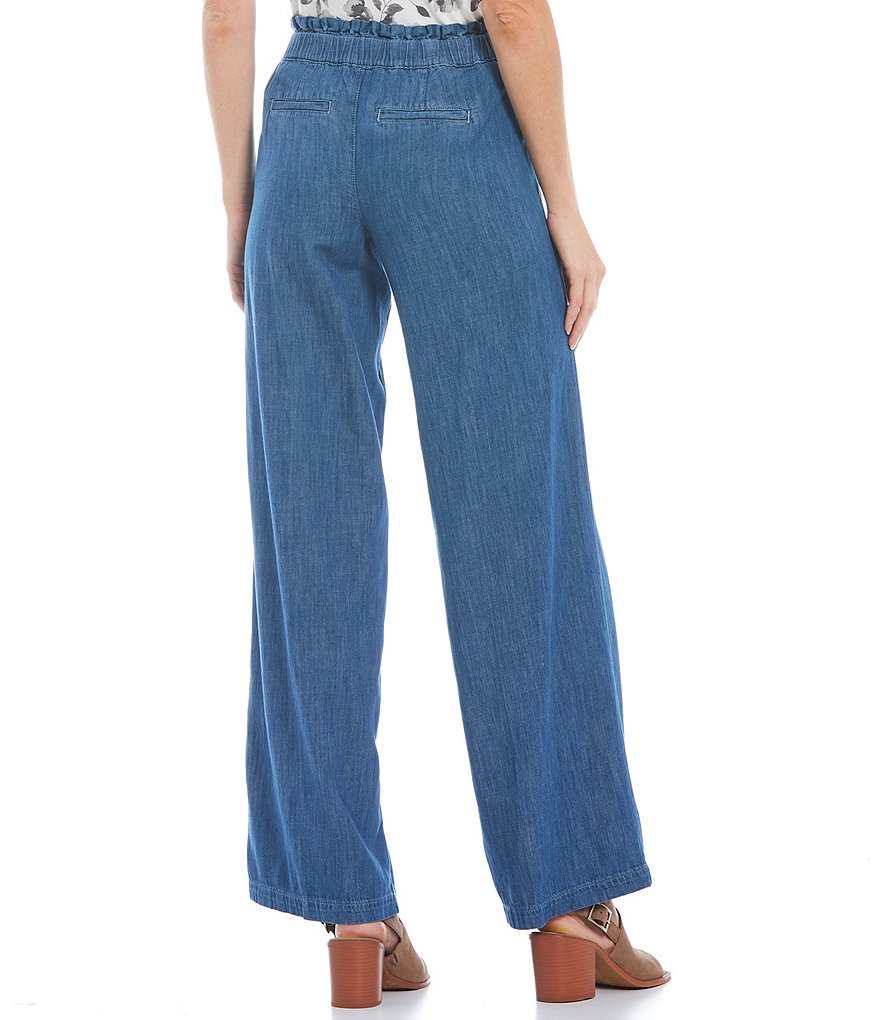 NYDJ Chambray Ruffle Drawstring Waist Wide Leg Pants