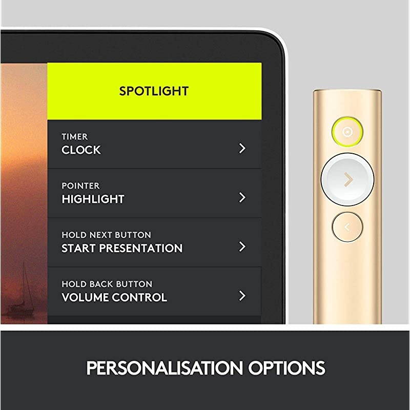 Spotlight Presentation Remote Advanced Digital Highlighting with Bluetooth Universal Presenter Clicker 30M Range and Quick Charging Gold