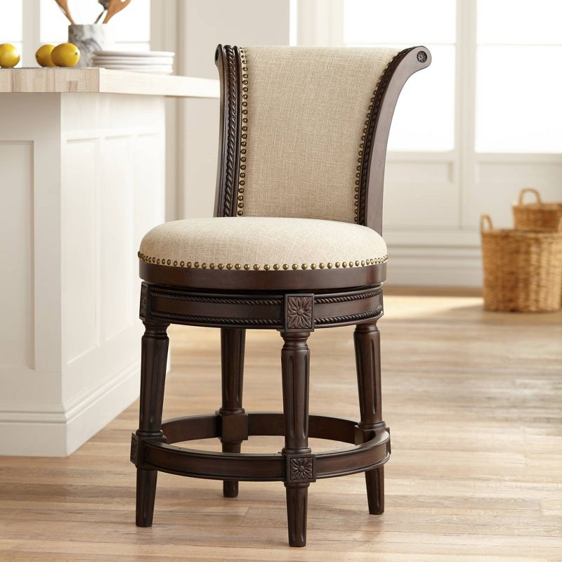 55 Downing Street Addison 24 1/2" Erin Cream Fabric Swivel Counter Stool