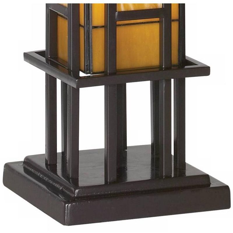 Robert Louis Tiffany Mission Accent Table Lamp Bronze Iron Column Amber Stained Glass for Living Room Family Bedroom Office