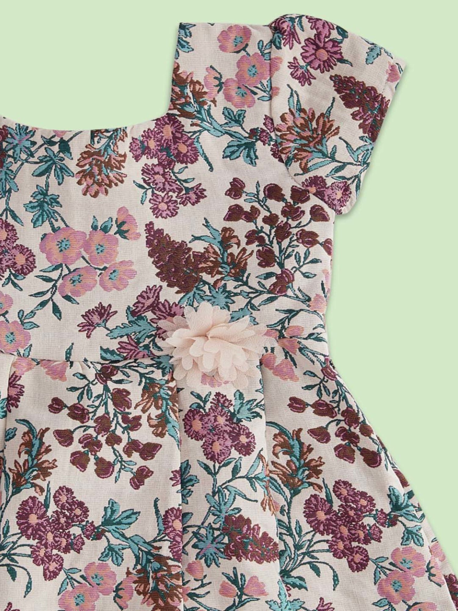 Pantaloons Junior Kids Peach Cotton Floral Print Dress