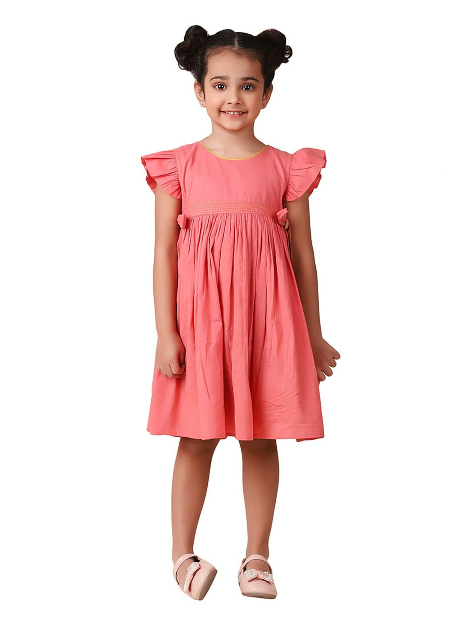 Fabindia Kids Coral Solid Dress