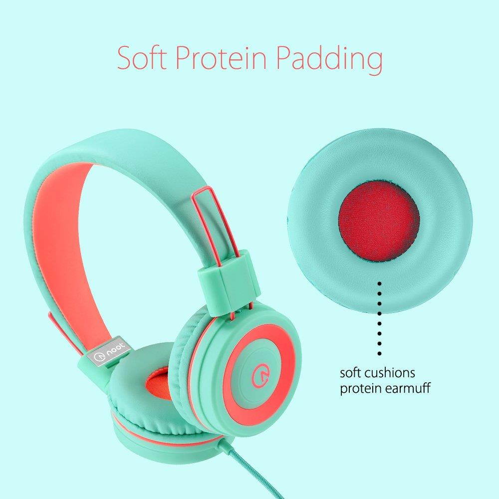Kids Headphones - noot products K11 Foldable Stereo Tangle-Free 3.5mm Jack Wired Cord On-Ear Headset Children/Teen/Boys/Girls/Smartphones/School/Kindle/Airplane/Plane/Tablet - Mint/Coral
