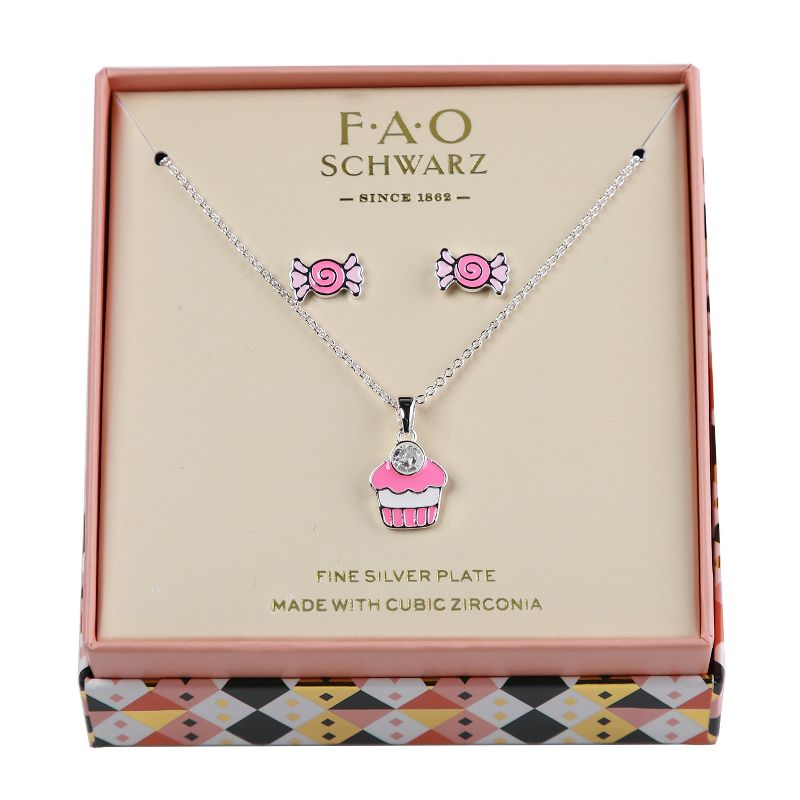 FAO Schwarz Enamel Cupcake and Sweets Necklace and Earring Set