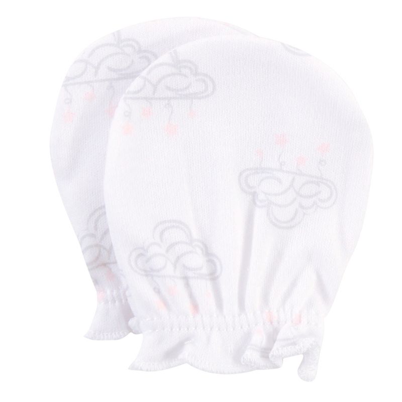 Hudson Baby Infant Girl Cotton Scratch Mittens, Cloud Mobile Pink, 0-6 Months