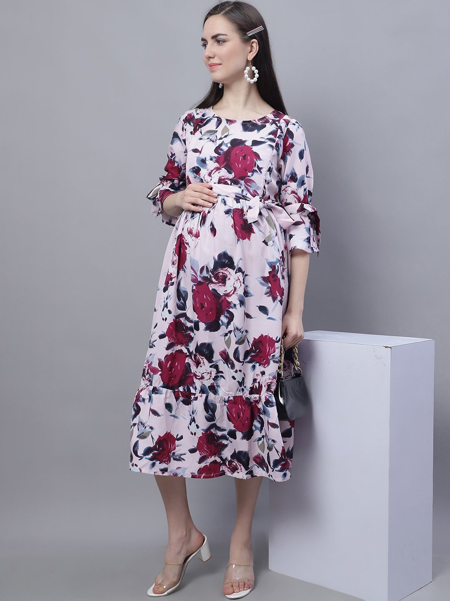 Moms Maternity Purple Printed Dress