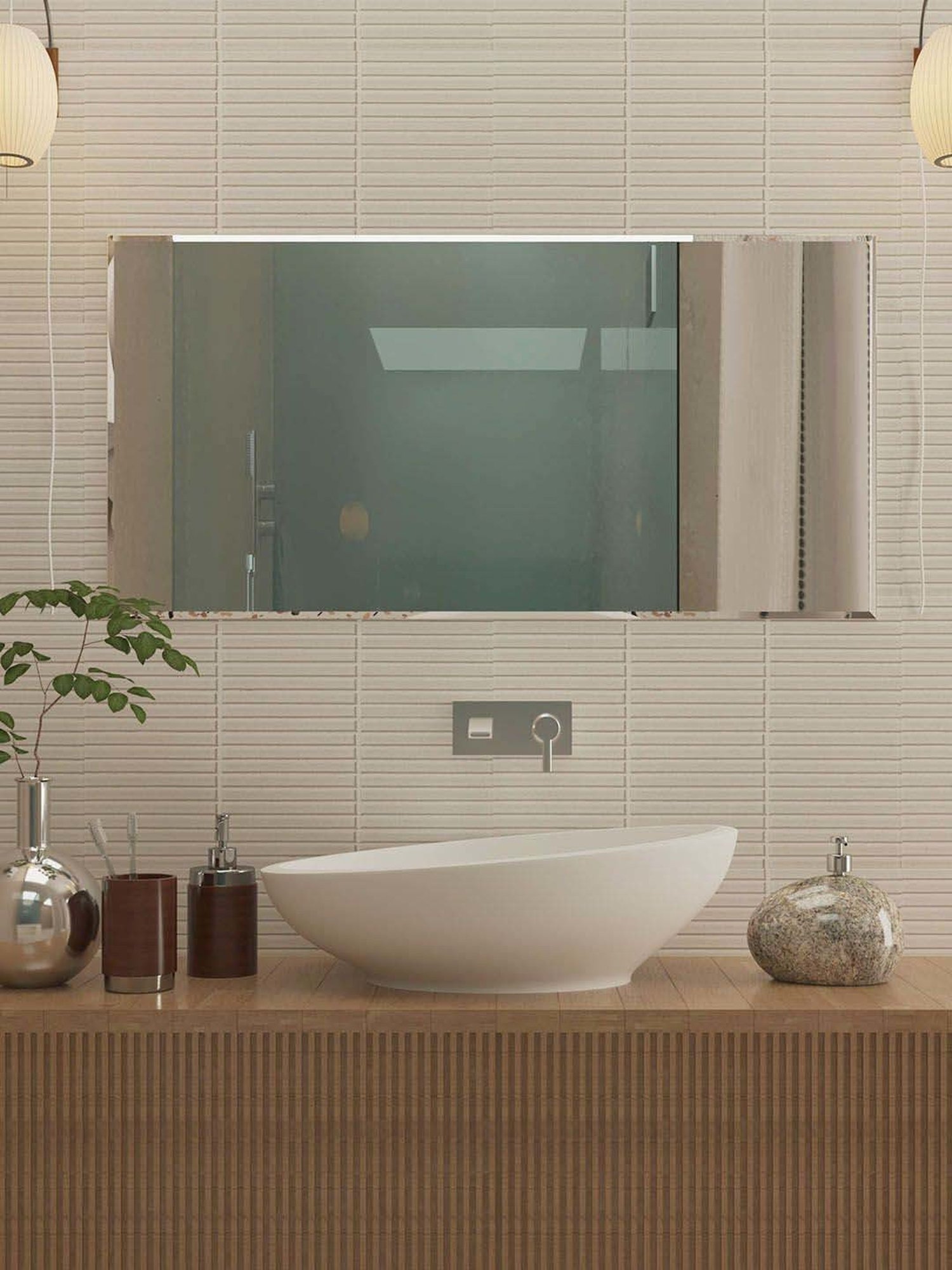 Art Street Silver Glass Bevelled In Rectangle Frameless Wall Mirror