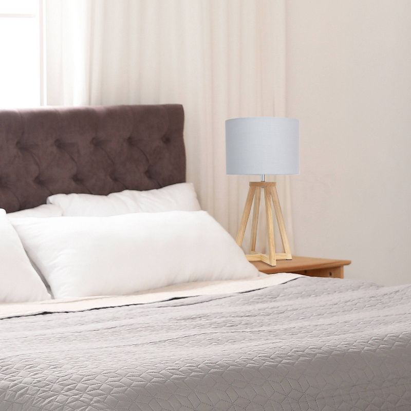 Natural Wood Interlocked Triangular Table Lamp with Fabric Shade Brown - Simple Designs