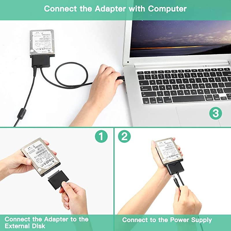 Premium SATA to USB 30 Adapter Cable  USB 30 to SATA III Hard Driver Adapter External Converter for 25 35 Inch SSDHDD Data Transfer Support UASP 12V 2A Power Adapter Included