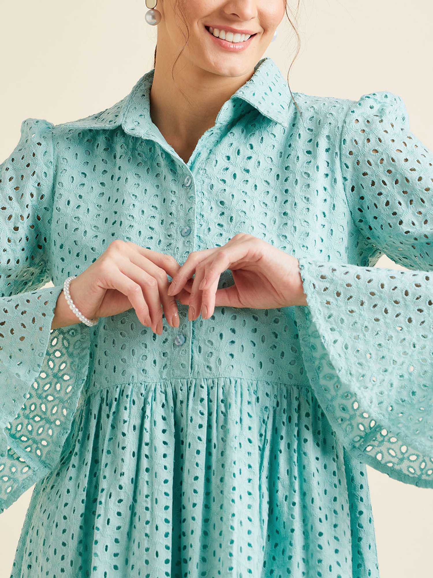 PANIT Turquoise Cotton Embroidered Ethnic Dress