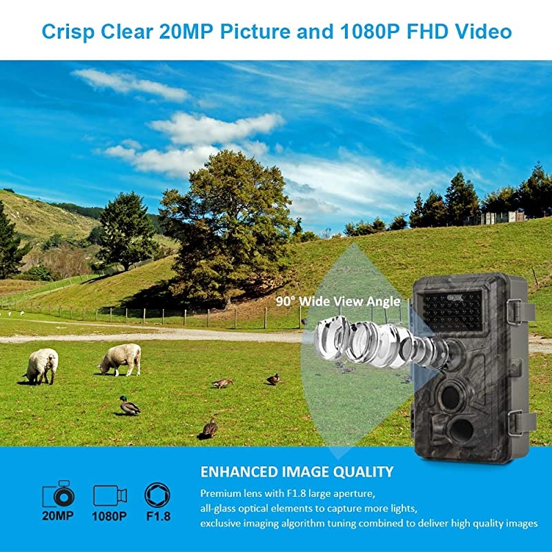Game Trail Camera 20MP 1080P Fast 0.2S Motion Activated 75ft No Glow Night Vision Waterproof Cam for Wildlife Deer Trail Outdoor Critter Animal Scouting