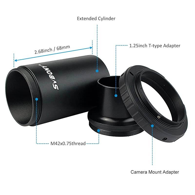 125 inches CA1 Extension Tube M42 Thread T Mount Adapter and T2 Ring Compatible for Nikon DSLR Camera Photography and Telescope Eyepiece