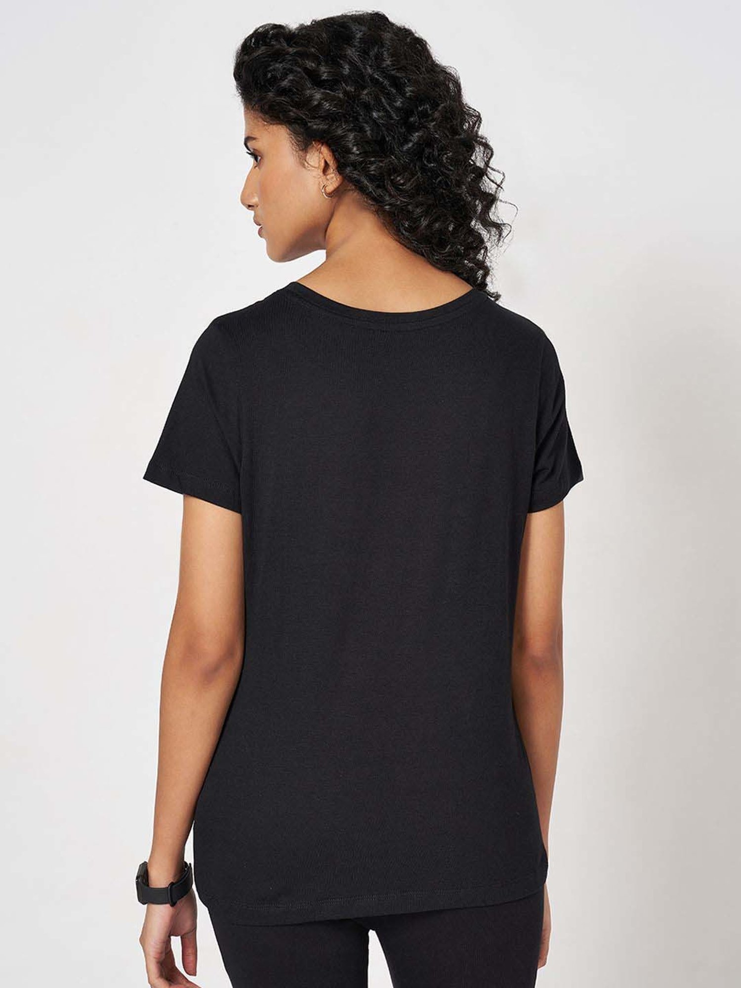 Ajile by Pantaloons Black Cotton Printed T-Shirt