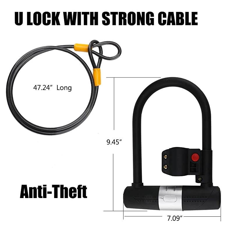 U Lock BikeHeavy Duty Bicycle ULock16mm Shackle and 1200mm Strong Cable with Mounting BracketAntiTheft Bike Safety Tool