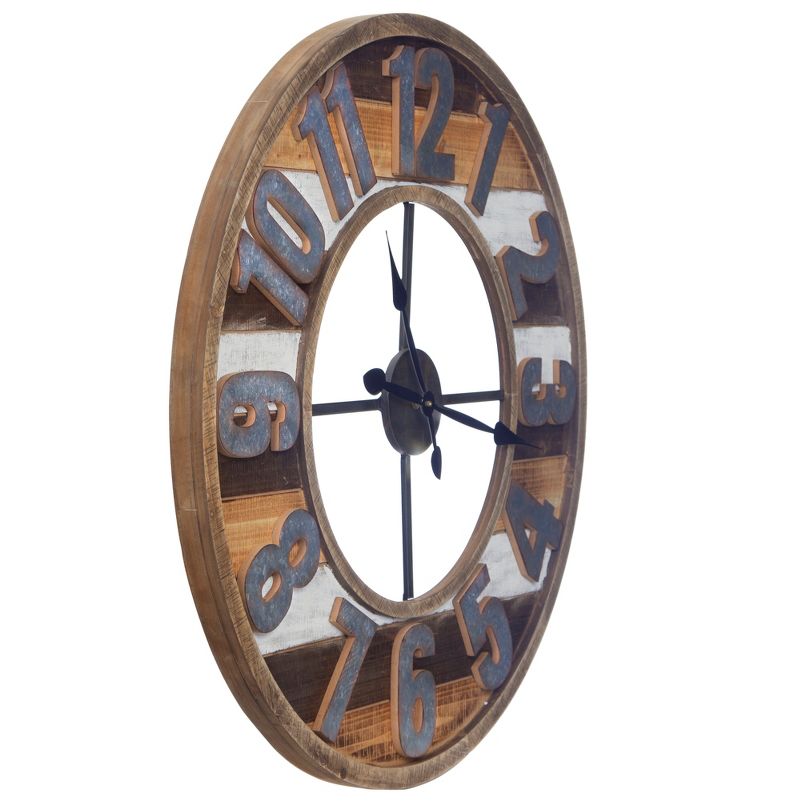 33" Rustic Reclaimed Wood and Metal Wall Clock Natural - Gallery Solutions