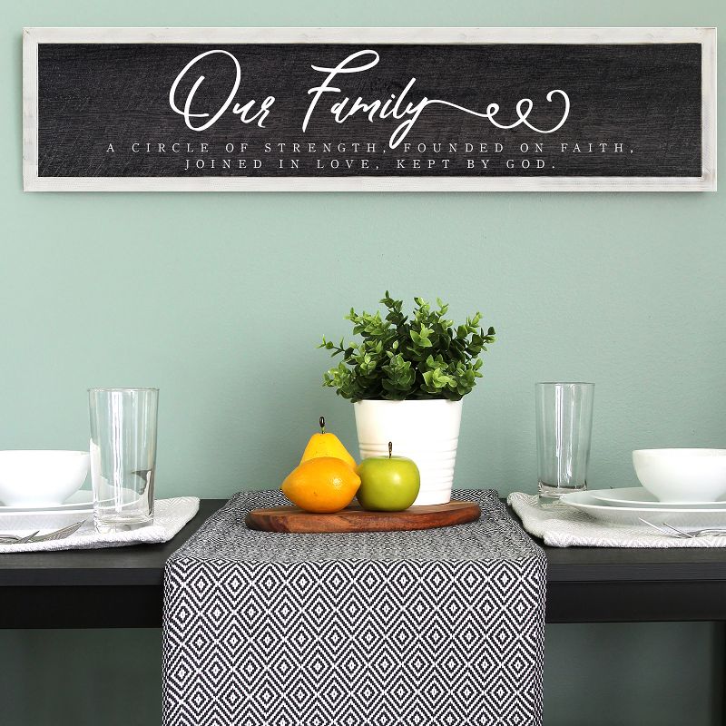 Stratton Home Decor Our Family Quote Hanging Rustic Wood Farmhouse Framed Sign Kitchen Bathroom Bedroom Living Room Gallery Decoration Wall Art, Black