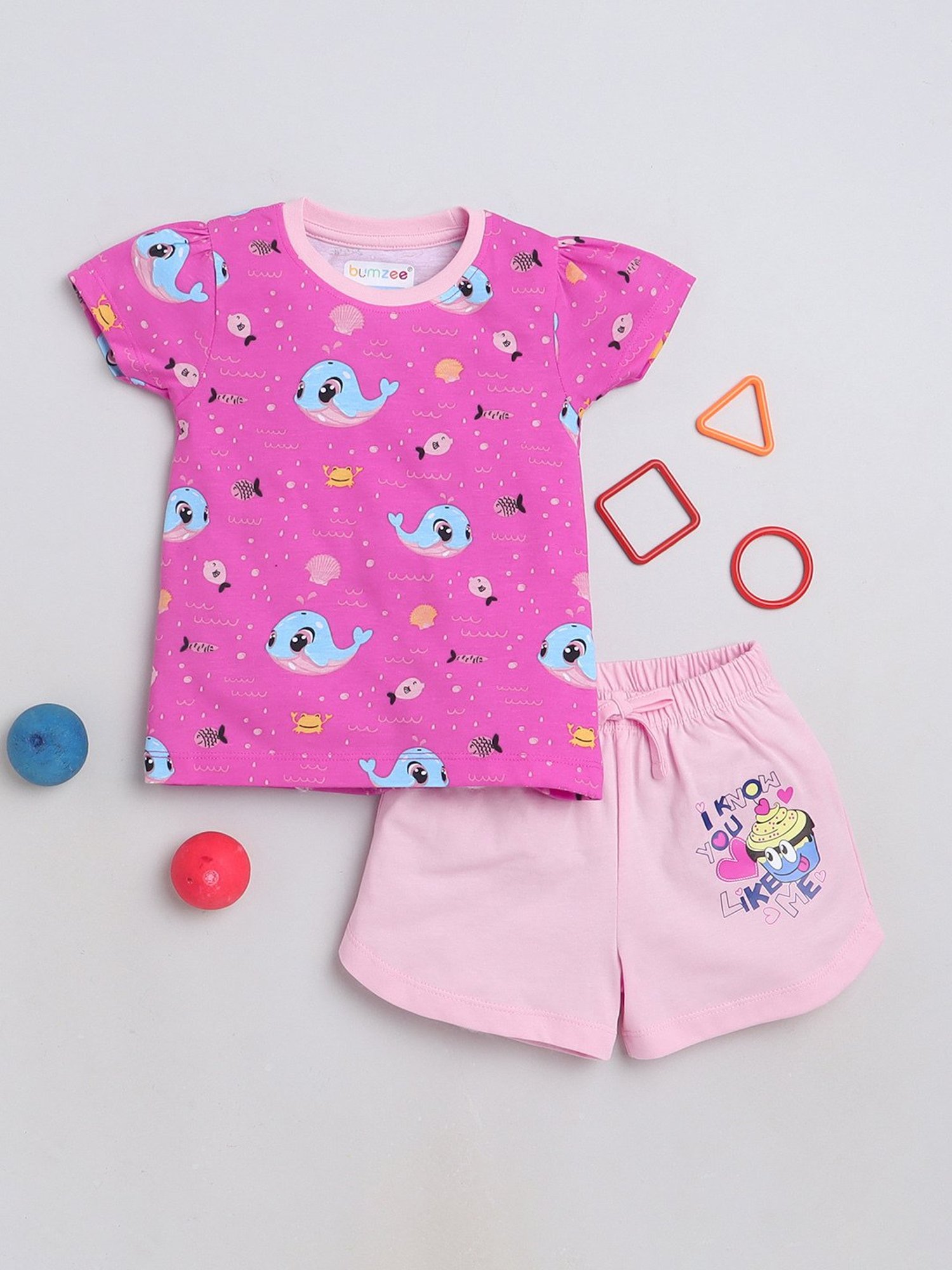 Bumzee Kids Pink Printed Top With Shorts