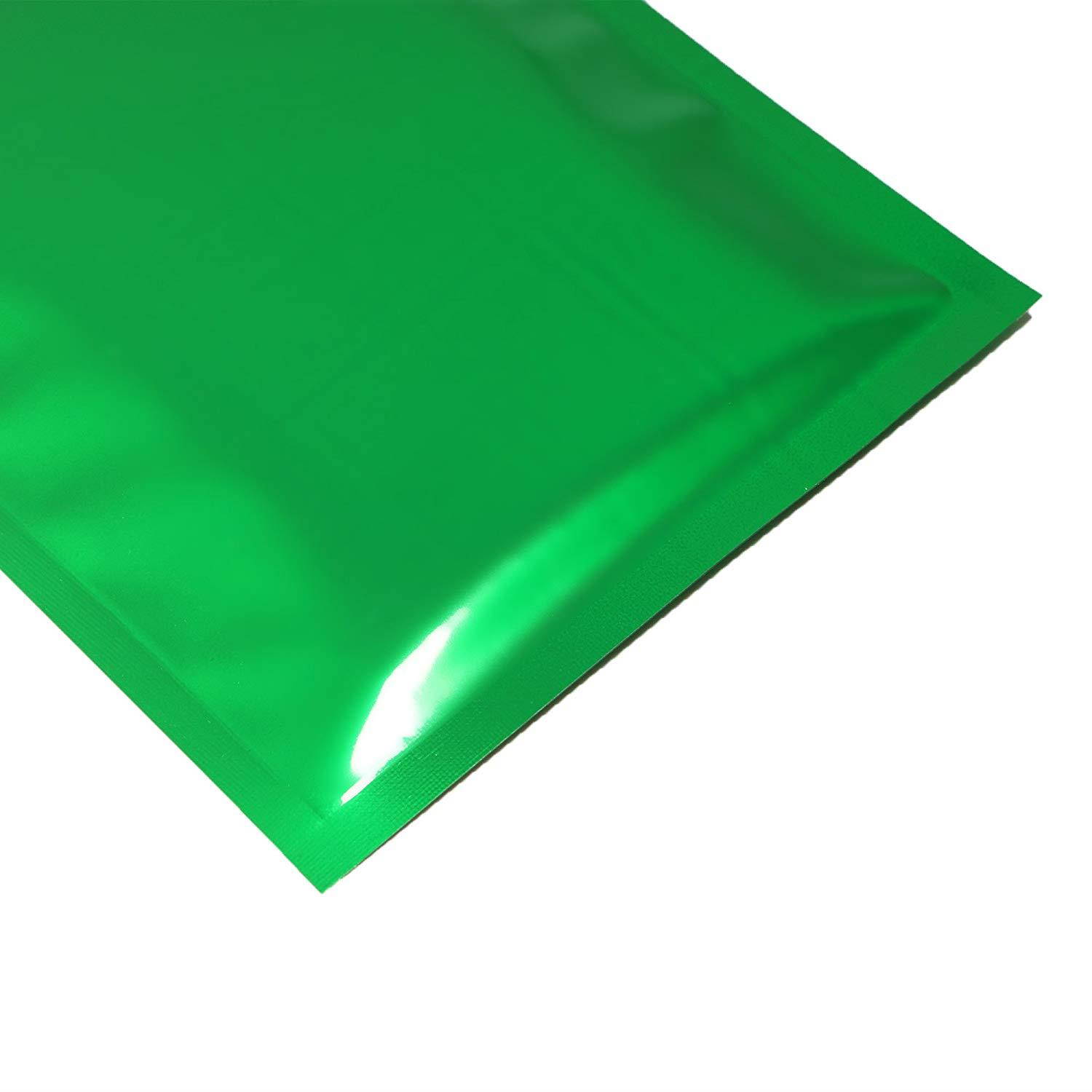 QQ Studio 100pcs Double-Sided Glossy Metallic Mylar Flat Packaging Ziplock Bags (3.3" x 5.1", Glossy Green)