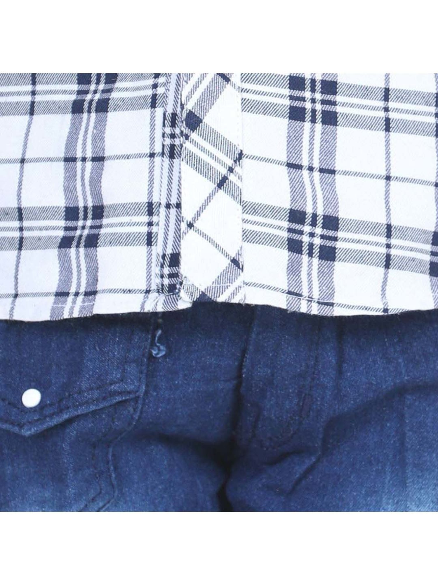 AJ Dezines Kids White & Blue Chequered Shirt Set