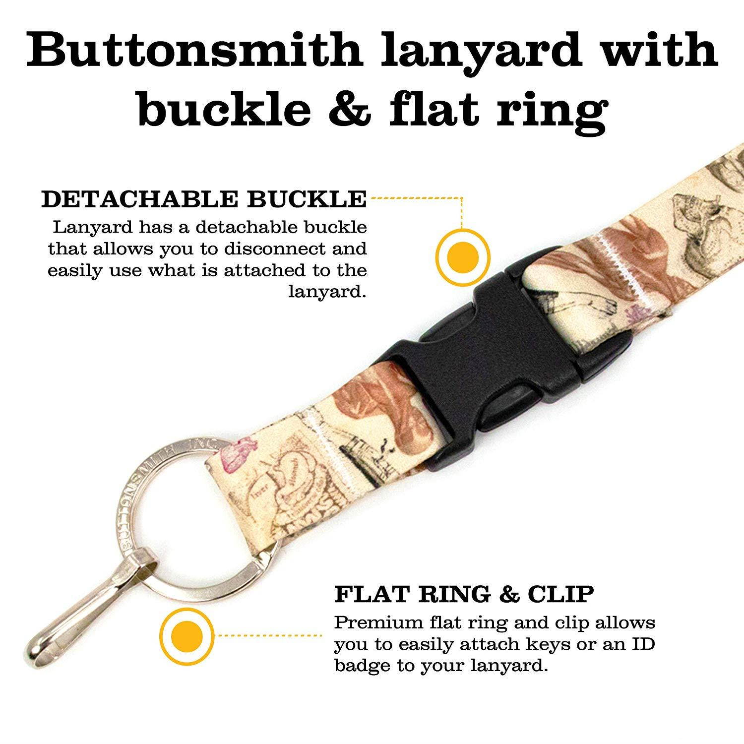 Buttonsmith Anatomy Premium Breakaway Lanyard with Buckle and Flat Ring - Safety Breakaway, Buckle and Flat Ring - Made in USA