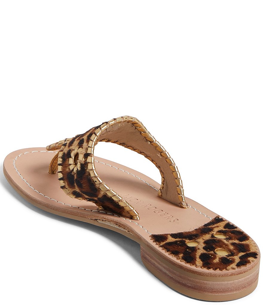 Jack Rogers Jacks Leopard Print Calf Hair Thong Sandals