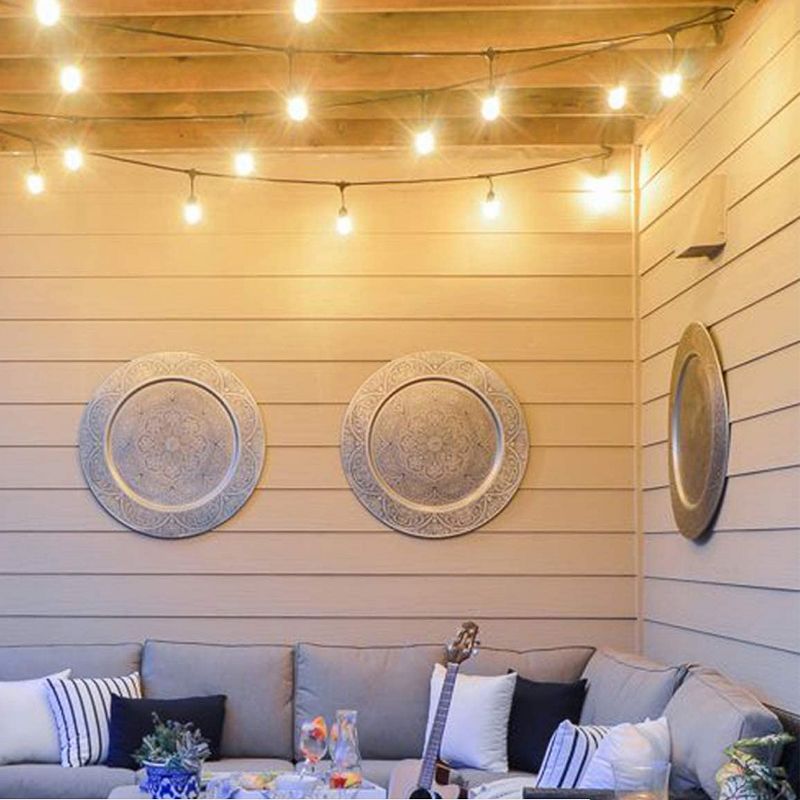 Brightech Ambience Vintage Outdoor String Lights with 15 Hanging Sockets & Edison Bulbs for Outside, Backyard, Cafe, Patio, or Porch, 48 Foot, Black