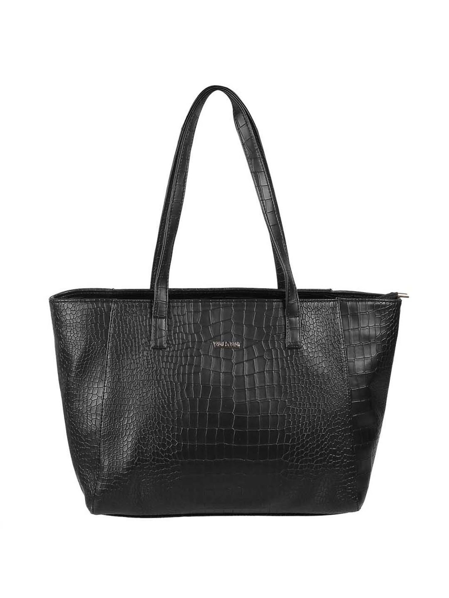 Walkway Black Synthetic Textured Tote Handbag