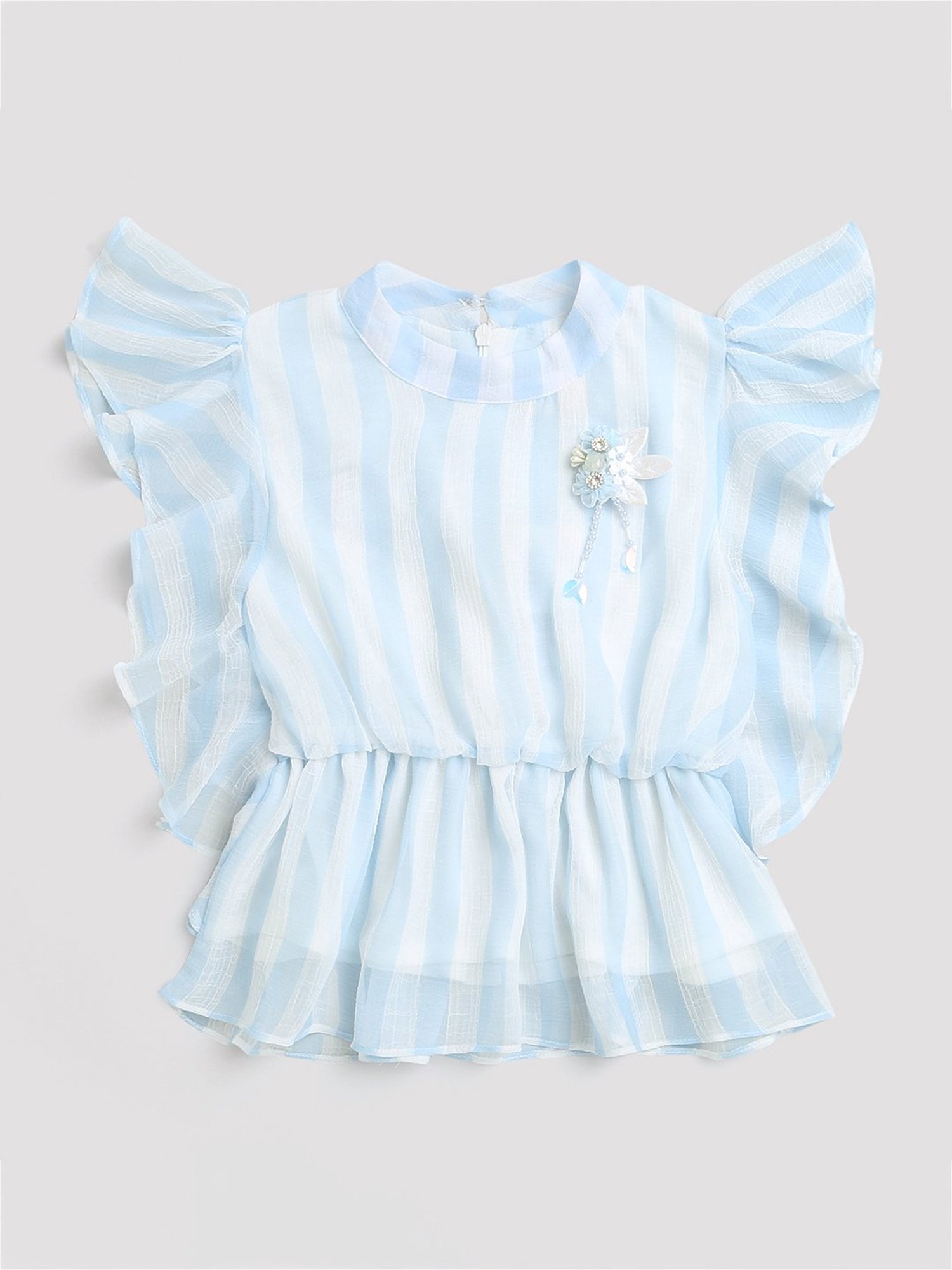 Tiny Girl Light Blue & White Striped Top