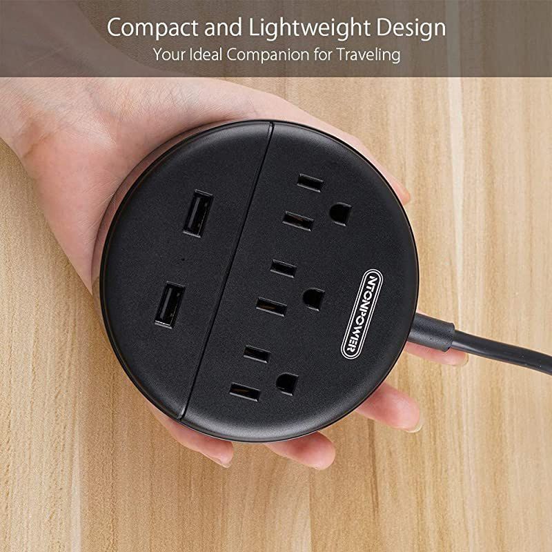 Power Strip with USB  Travel Power Strip Flat Plug 3 Outlets and 2 USB Ports Desktop Charging Station with 5ft Extension Cord Wall Mount Compact for Cruise Ship Nightstand and Office