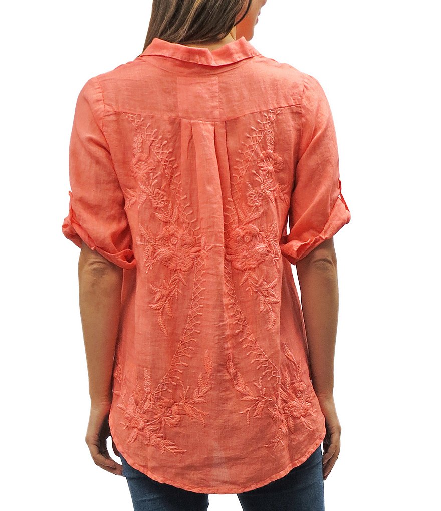 Karyn Seo Ezra Embroidered Back Point Collar Hi-Low Shirt