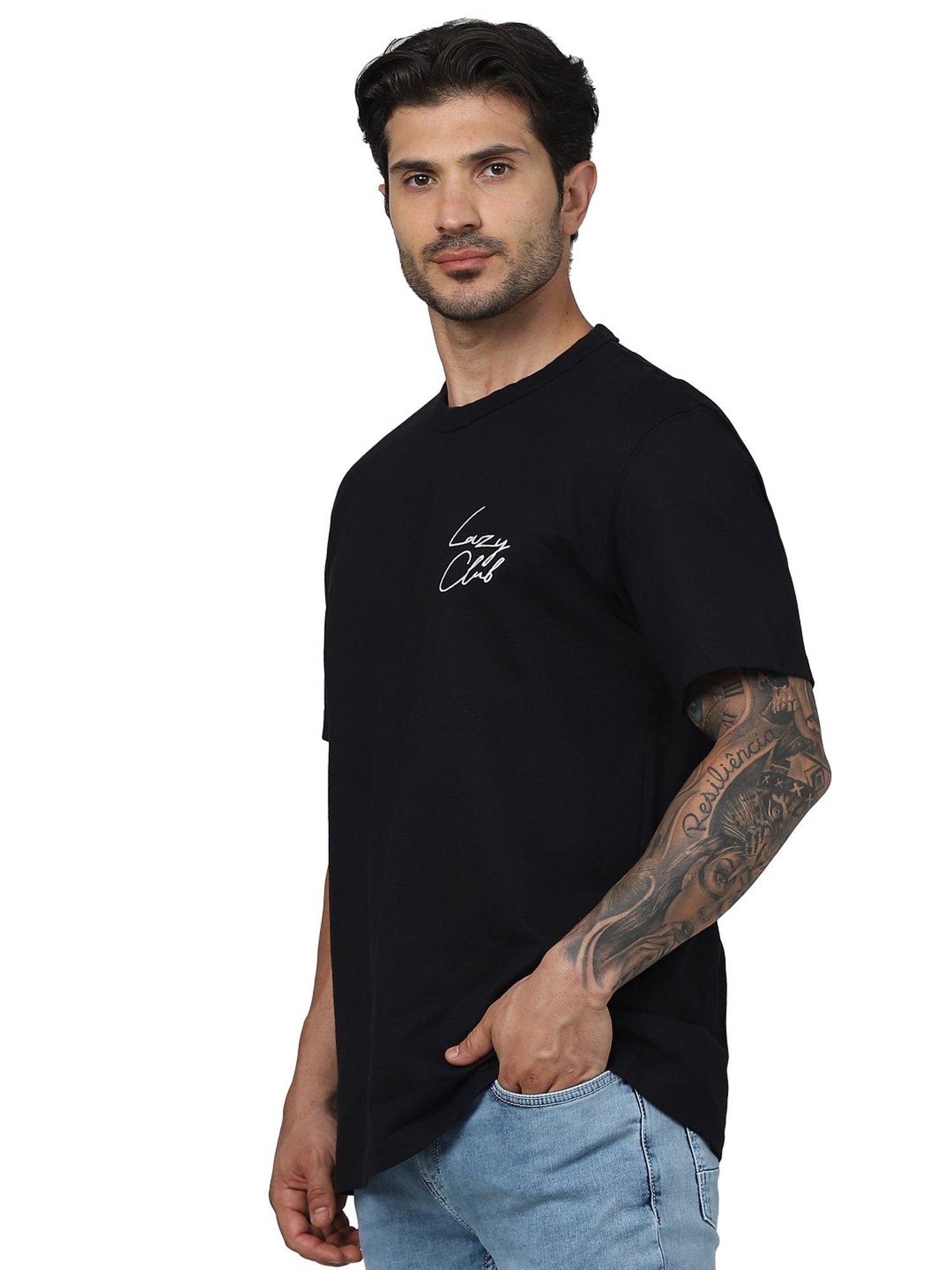 celio* Black Regular Fit Cotton Crew T-Shirt
