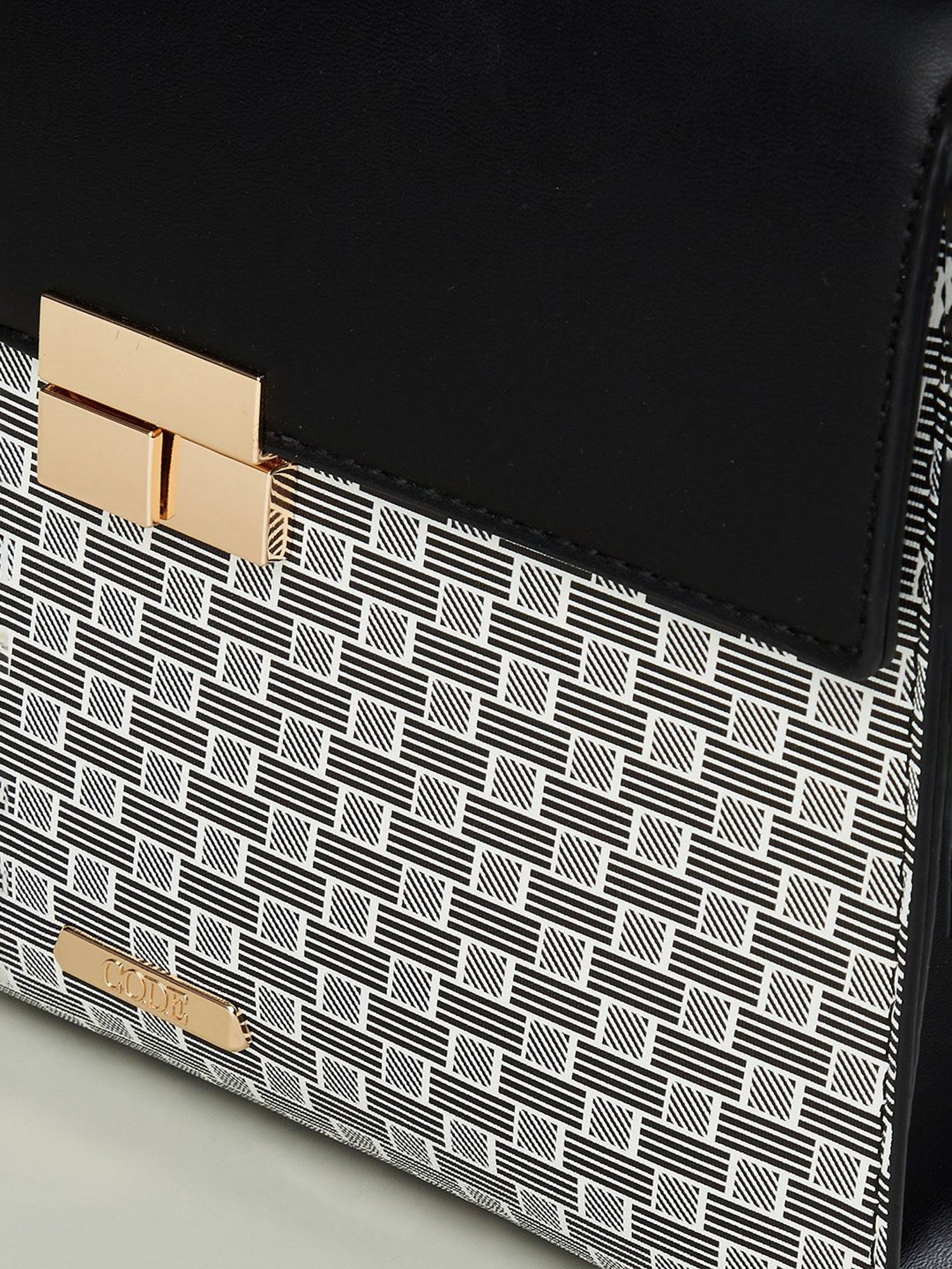 Code by Lifestyle Black Geometric Satchel Handbag