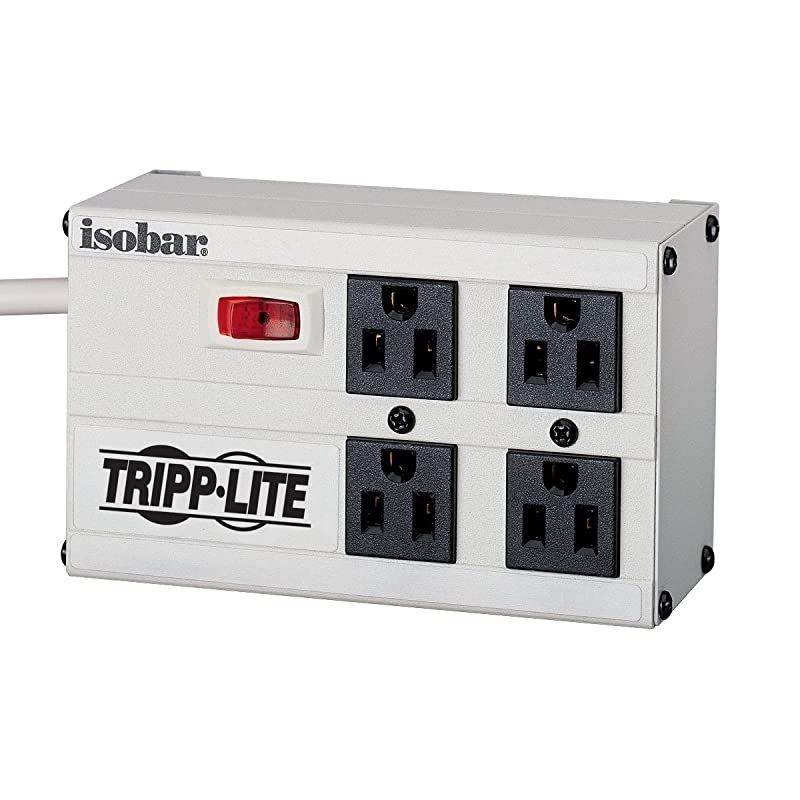 Isobar 4 Outlet Surge Protector Power Strip 6ft Cord Right Angle Plug 3330 Joules Metal amp $50000 Insurance IBAR46DGray
