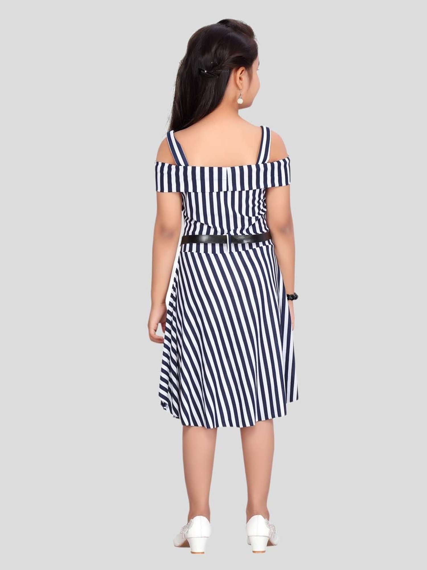 Aarika Kids Navy & White Striped Midi Dress