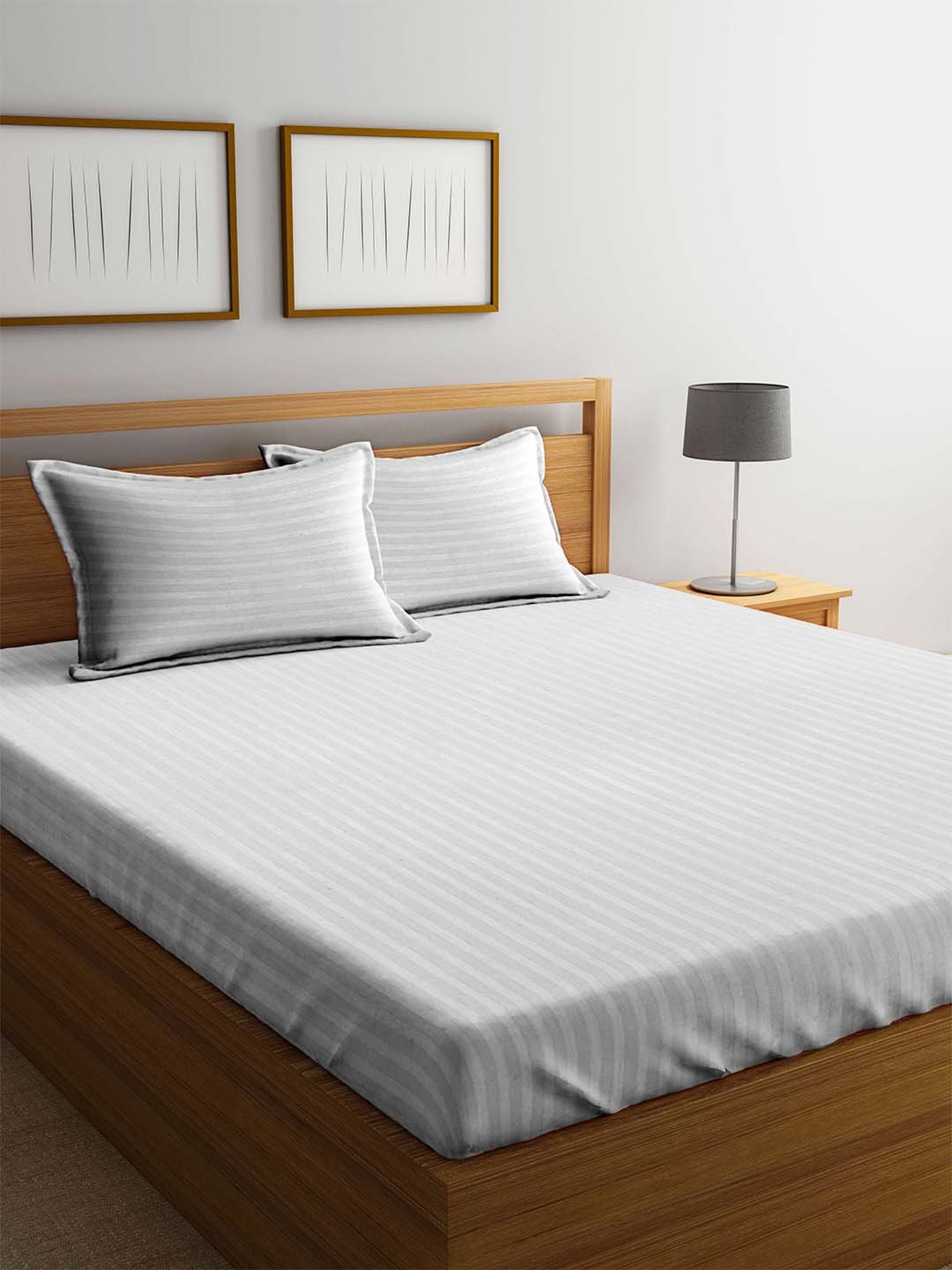 Mark Home Classic Stripes 210 TC White Bed Sheet Set