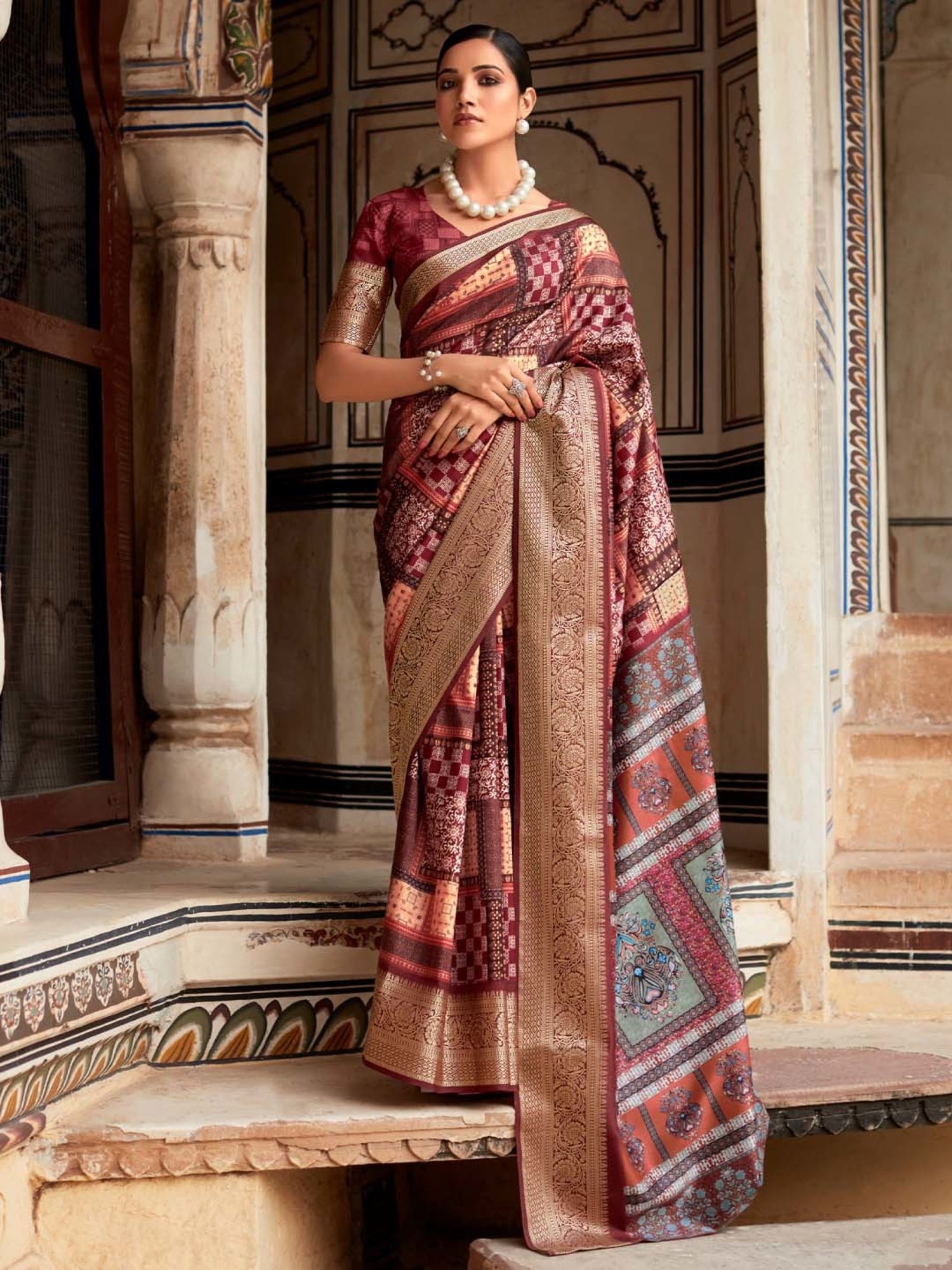 Saree Mall Purple Silk Printed Saree With Unstitched Blouse