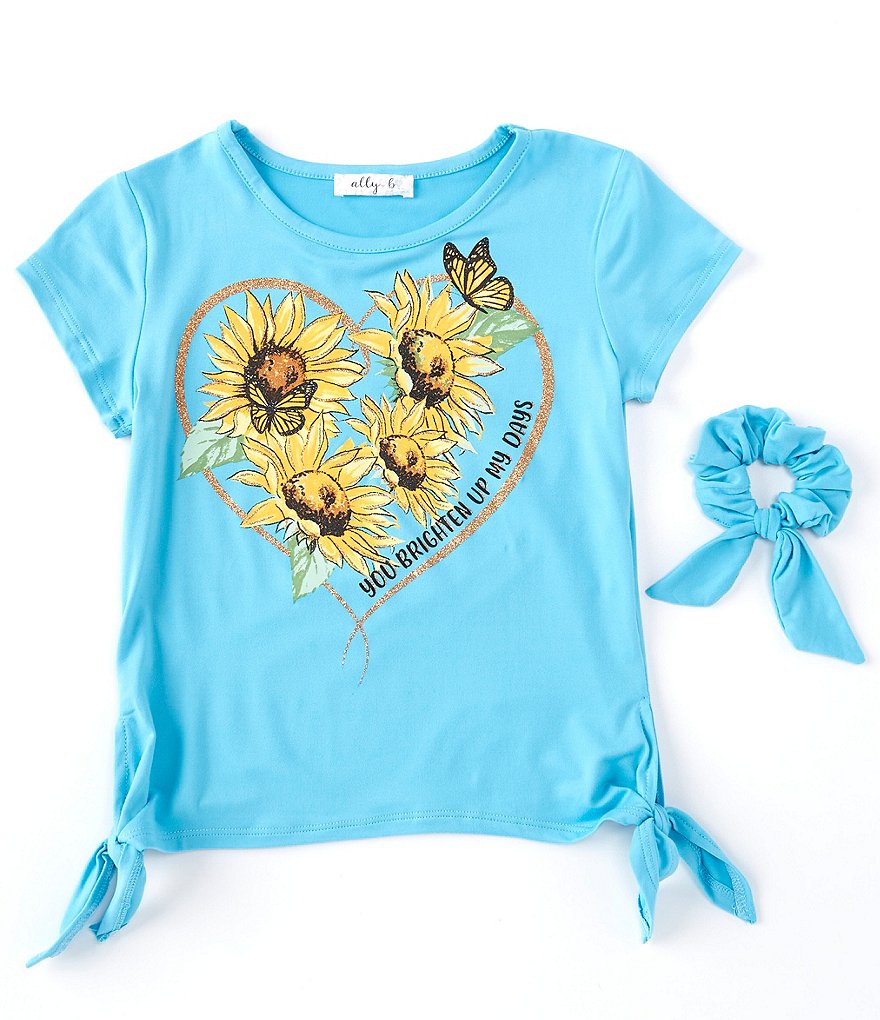 Ally B Big Girls 7-16 Short-Sleeve Heart Sunflower Side-Knot Tee