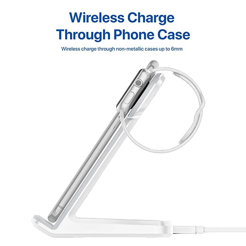 Upgraded 2 in 1 Wireless Charger for Apple Watch 54321 iPhone 11 11 PRO 11 MAX PRO XS MAX XR XS 8Plus iPhone and Watch Charging Station QC 30 Adapter Included White
