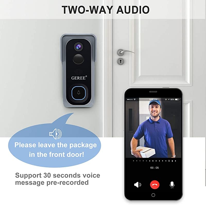 Video Doorbell Camera Wireless WiFi Smart Doorbell32GB Preinstalled 1080P HD Security Home CameraRealTime Video and TwoWay TalkNight VisionPIR Motion Detection 166&deg; Wide Angle Lens
