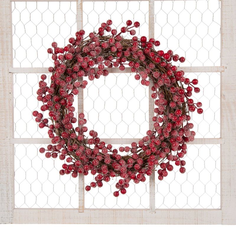 24" Wooden Frame with Floral Christmas Wreath - Glitzhome
