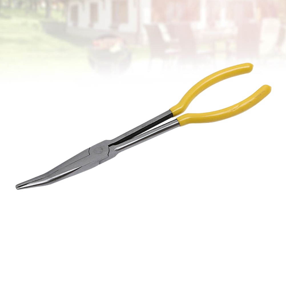 1pc Extra Long Plier Practical Crimping Plier Mechanic Equipment Repairing Wire Clamp (Bending of 25 Degrees Yellow)