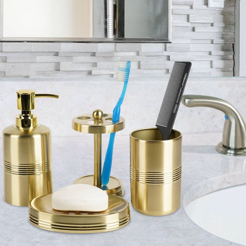 4pc Jewel Metal Bath Accessory Set for Vanity Counter Tops Gold - Nu Steel