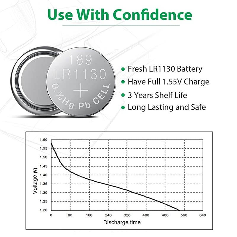 20 Pack LR1130 AG10 Battery 15V LongLasting Alkaline Button Cell Batteries