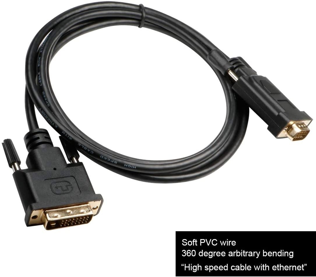 DVI to VGA Cable Adapter 6ft Male DVI-D (24+1) to VGA Male Video Cord Wire for Docking Station Computer Monitor HDTV Porjector