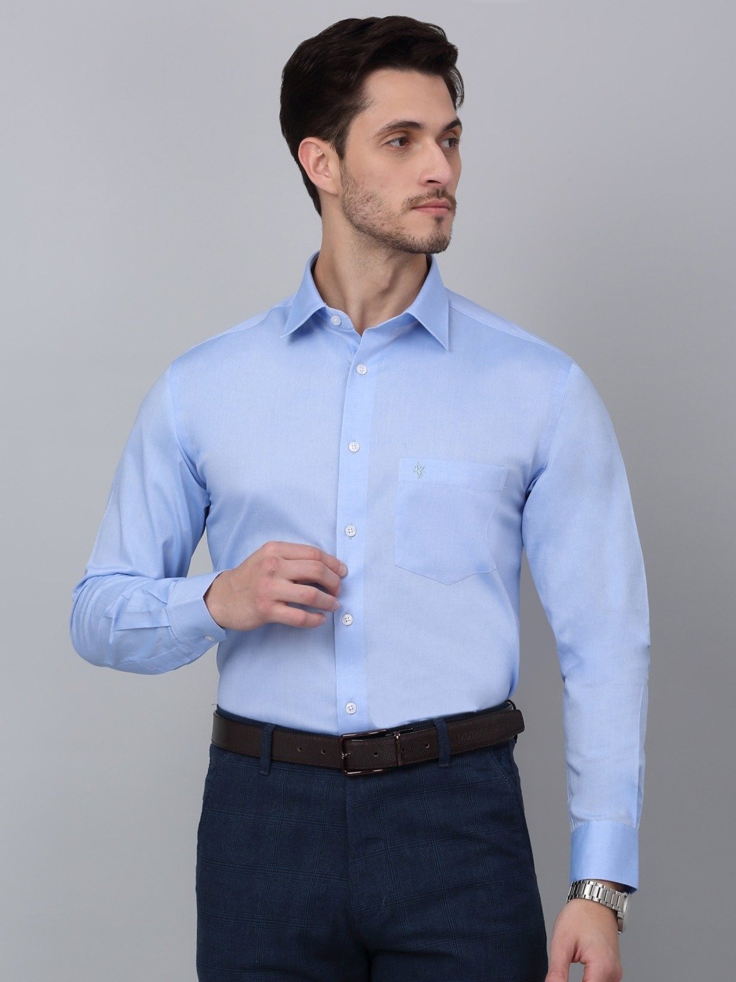 Cantabil Sky Blue Cotton Regular Fit Shirt