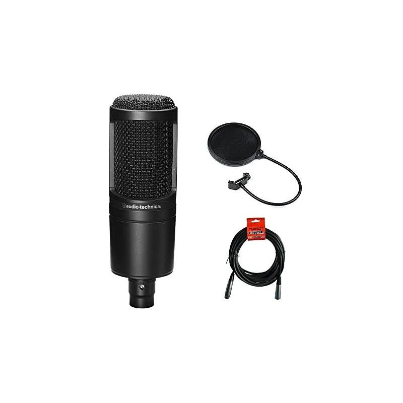 AT2020 Condenser Studio Microphone Bundle with Pop Filter and XLR Cable