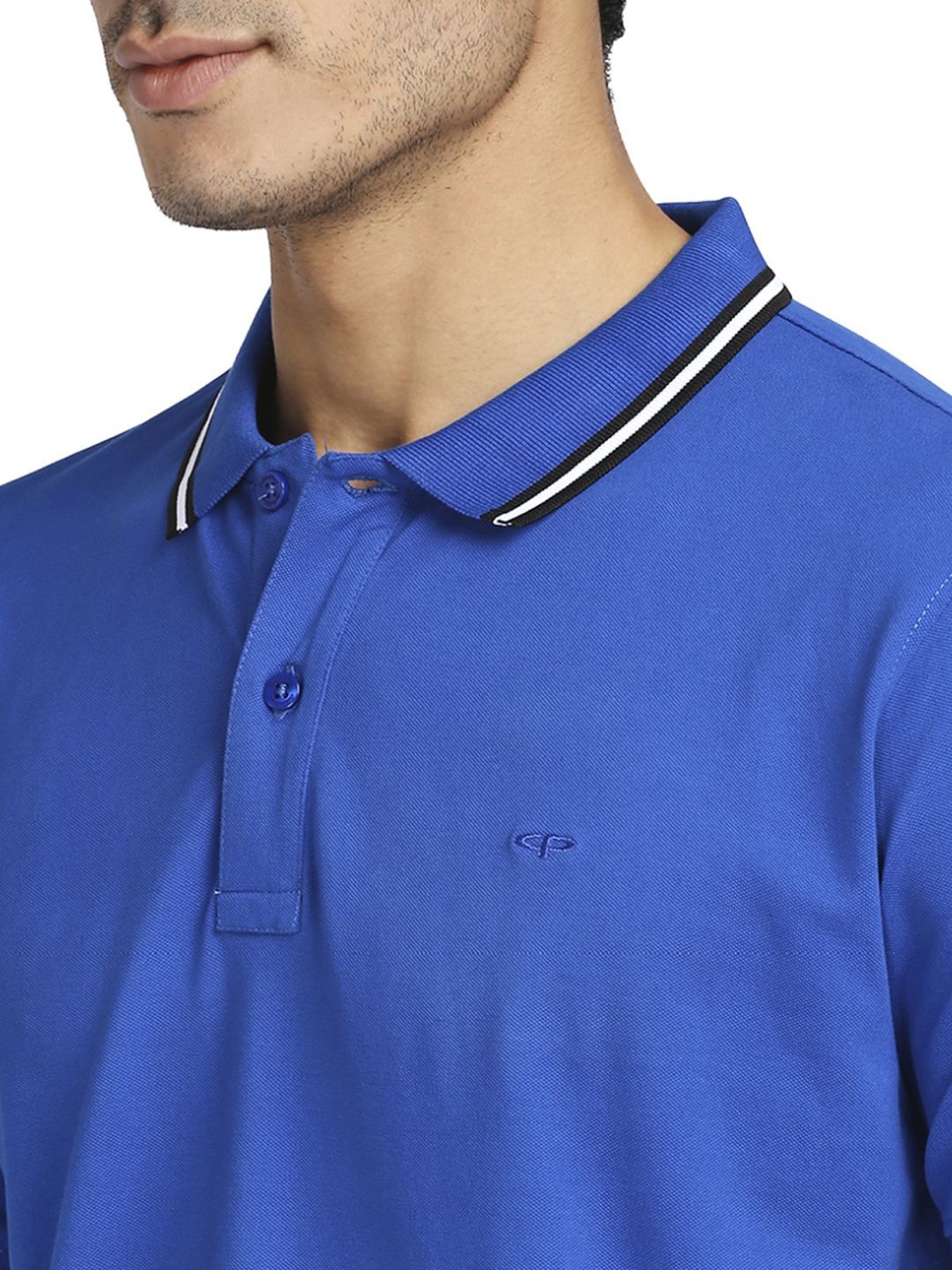 Colorplus Blue Cotton Tailored Fit Polo T-Shirt